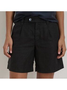Alex Mill Luna Pleated Linen Shorts Black Size 6 Medium 6" Inseam